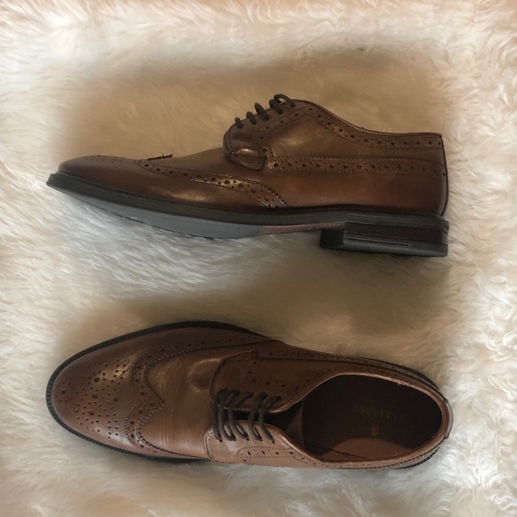 Stafford Mens Shoes Brown Leather Wingtip Derby - Picture 3 of 4